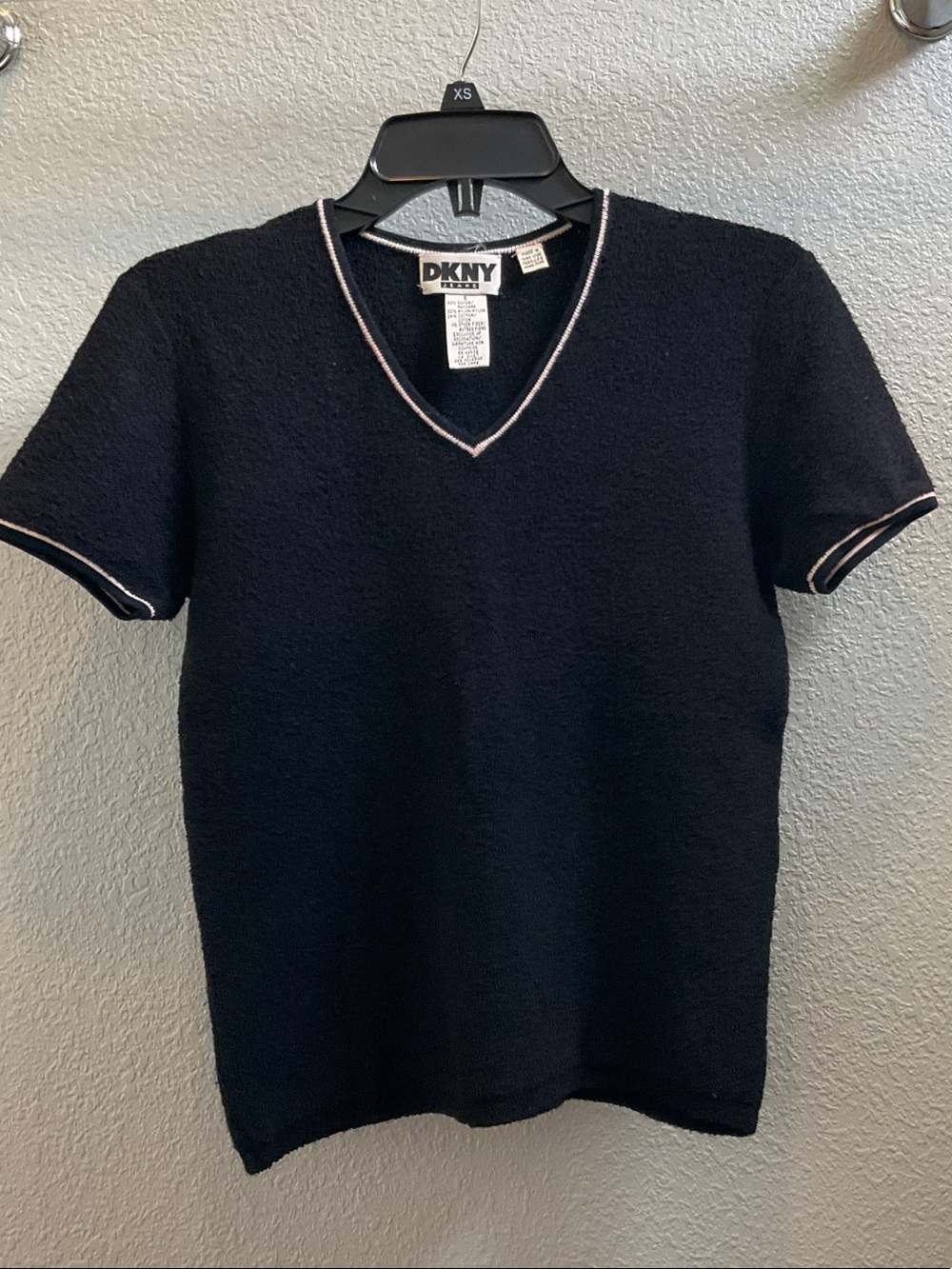 DKNY Black Short-Sleeve V-Neck Polo with White Trim
